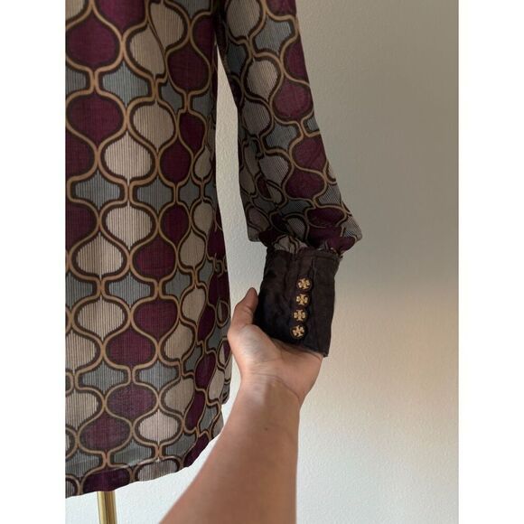 tory burch moroccan print bateau neckline long sleeve blouse - Picture 5 of 6